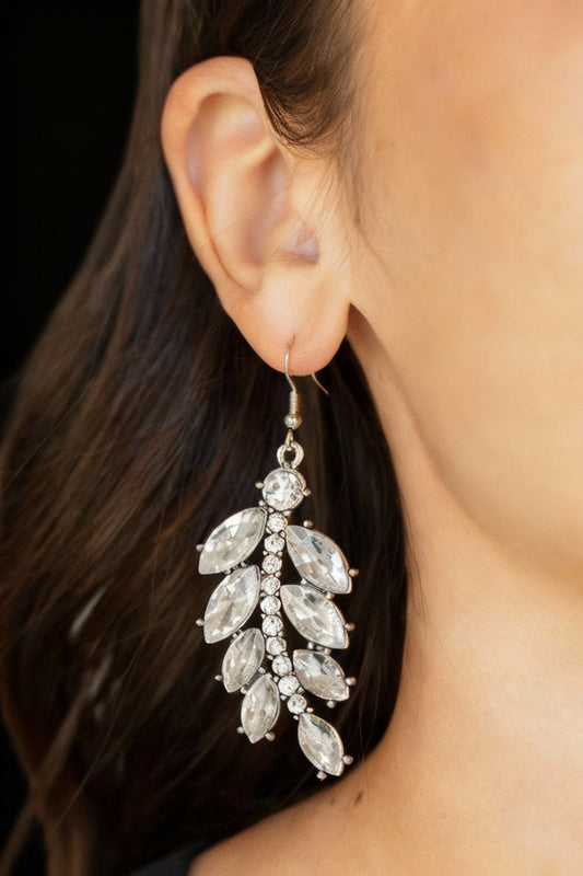 Paparazzi Ice Garden Gala - White Earrings - Jewelry Boutique Earring attaches to a standard fishhook fitting. Sold as one pair of earrings. Paparazzi Accessories are all 100% Lead-Free and Nickel Free. Free Shipping on orders over $75