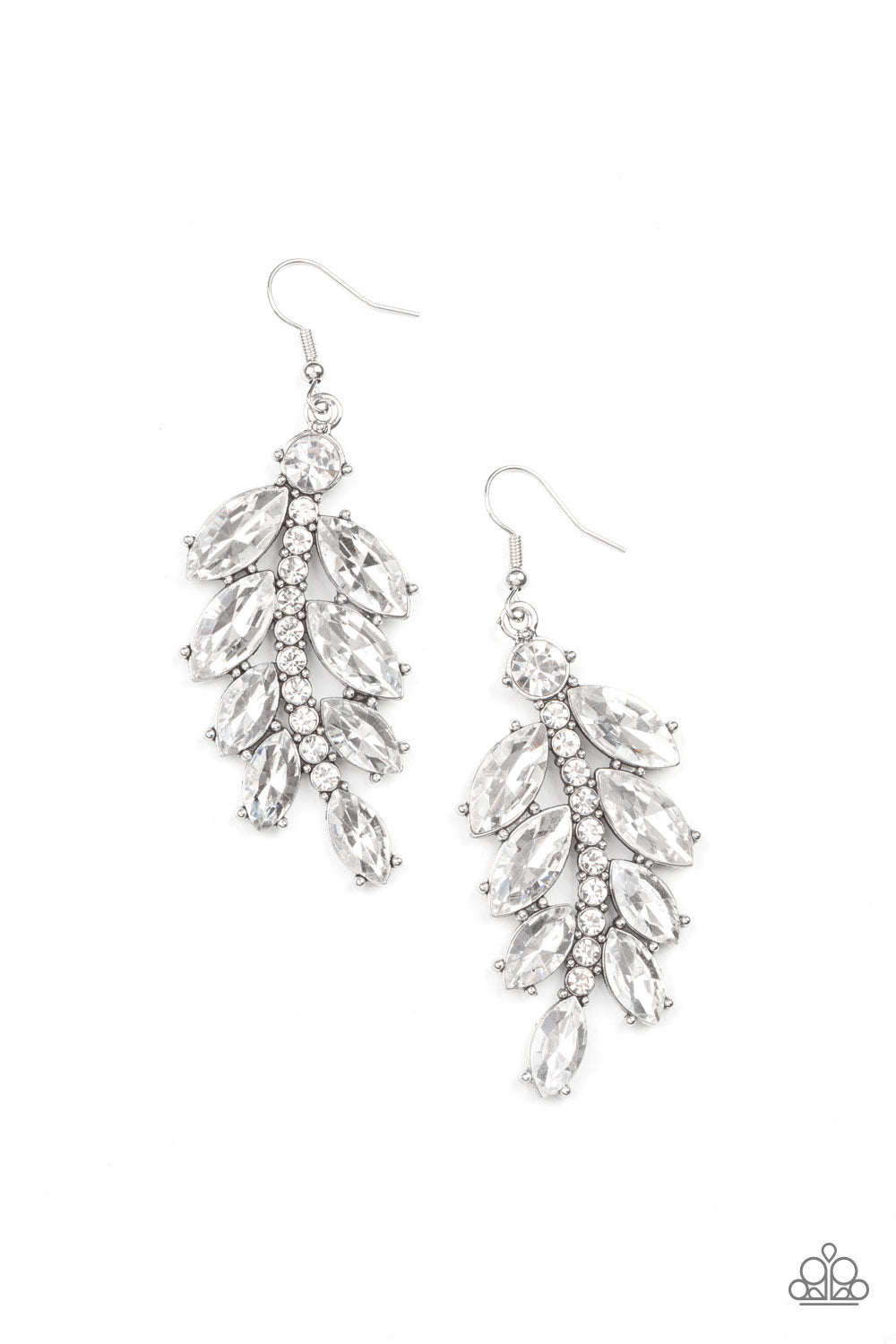 Paparazzi Ice Garden Gala - White Earrings - Jewelry Boutique Earring attaches to a standard fishhook fitting. Sold as one pair of earrings. Paparazzi Accessories are all 100% Lead-Free and Nickel Free. Free Shipping on orders over $75