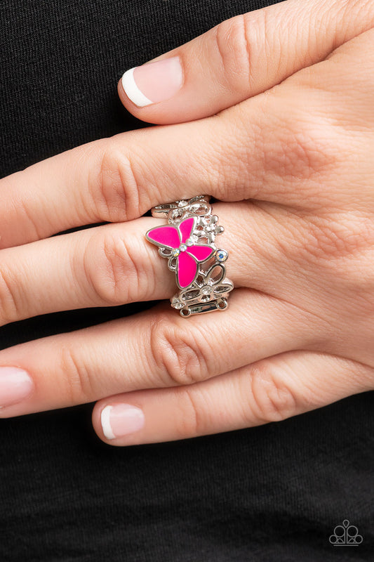 Paparazzi All FLUTTERED Up - Pink Ring- Paparazzi Accessories