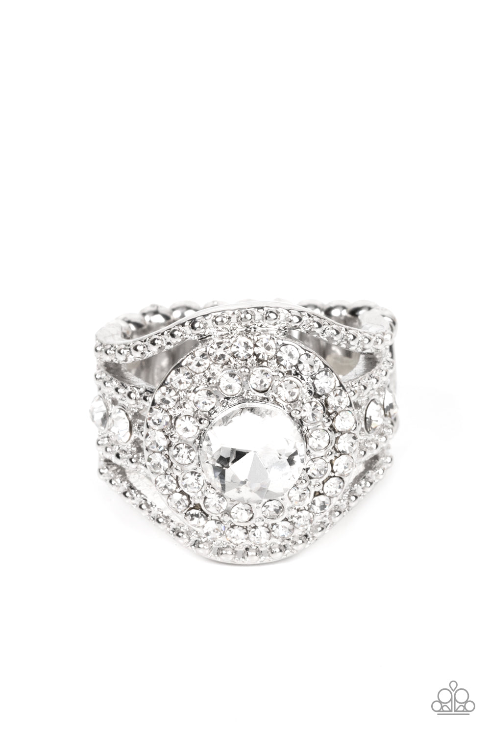 Paparazzi Understated Drama - White Ring - A Finishing Touch Jewelry