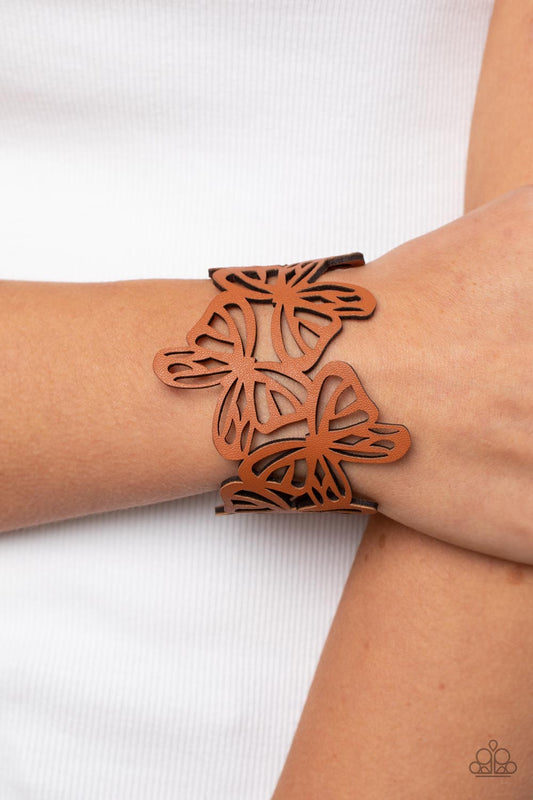 Paparazzi Butterfly Breeze - Brown Leather Bracelet