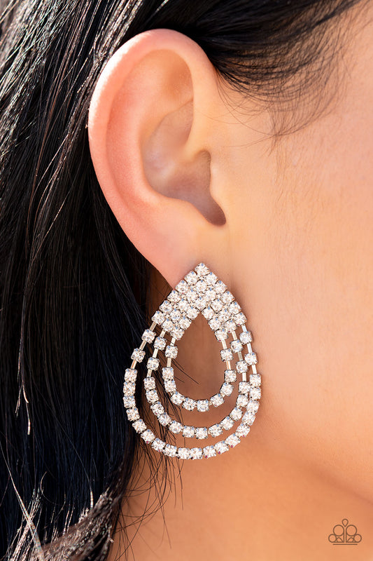 Paparazzi Take a POWER Stance - White Earrings - A Finishing Touch Jewelry