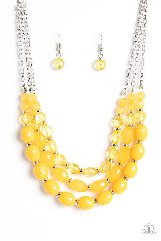 Paparazzi 2pc set- Tropical Hideaway - Yellow Necklace & High Tide Hammock - Yellow Bracelet - A Finishing Touch Jewelry Paparazzi jewelry images