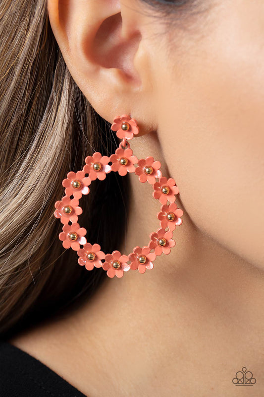 Paparazzi Earrings - Daisy Meadows - Orange Earrings Paparazzi jewelry image