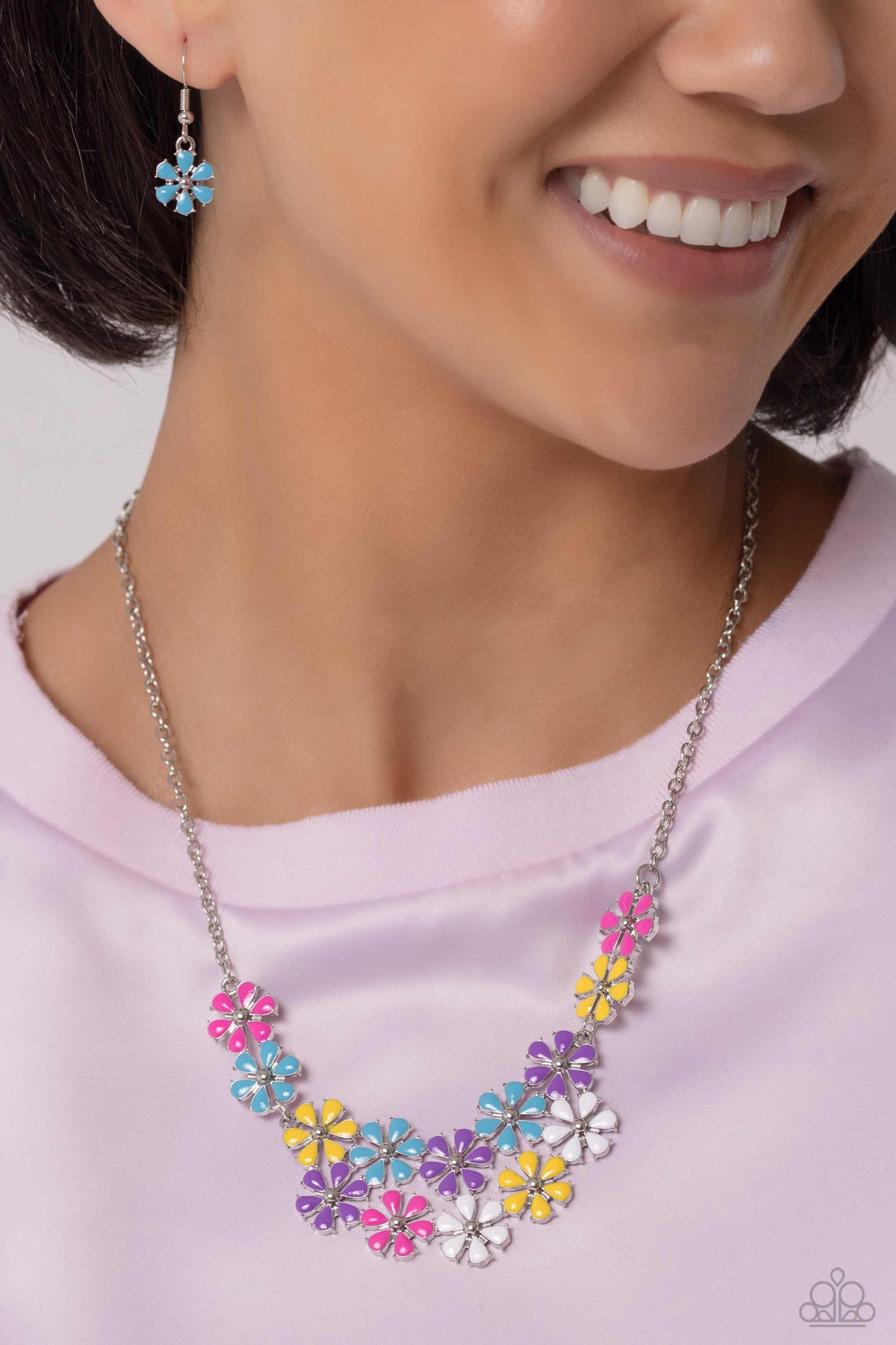 Paparazzi 2 Piece Jewelry Set - Floral Fever - Multi Flower Necklace & Floral Flair -  Multi Flower Bracelet