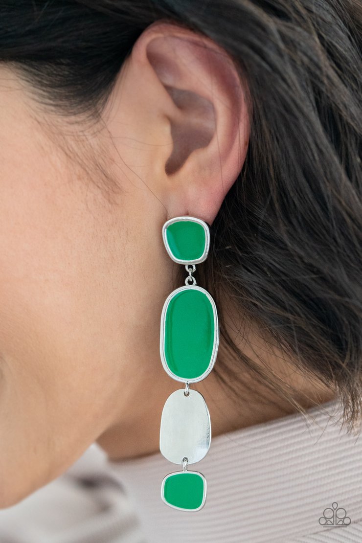 Paparazzi All Out Allure - Green Earrings - A Finishing Touch Jewelry