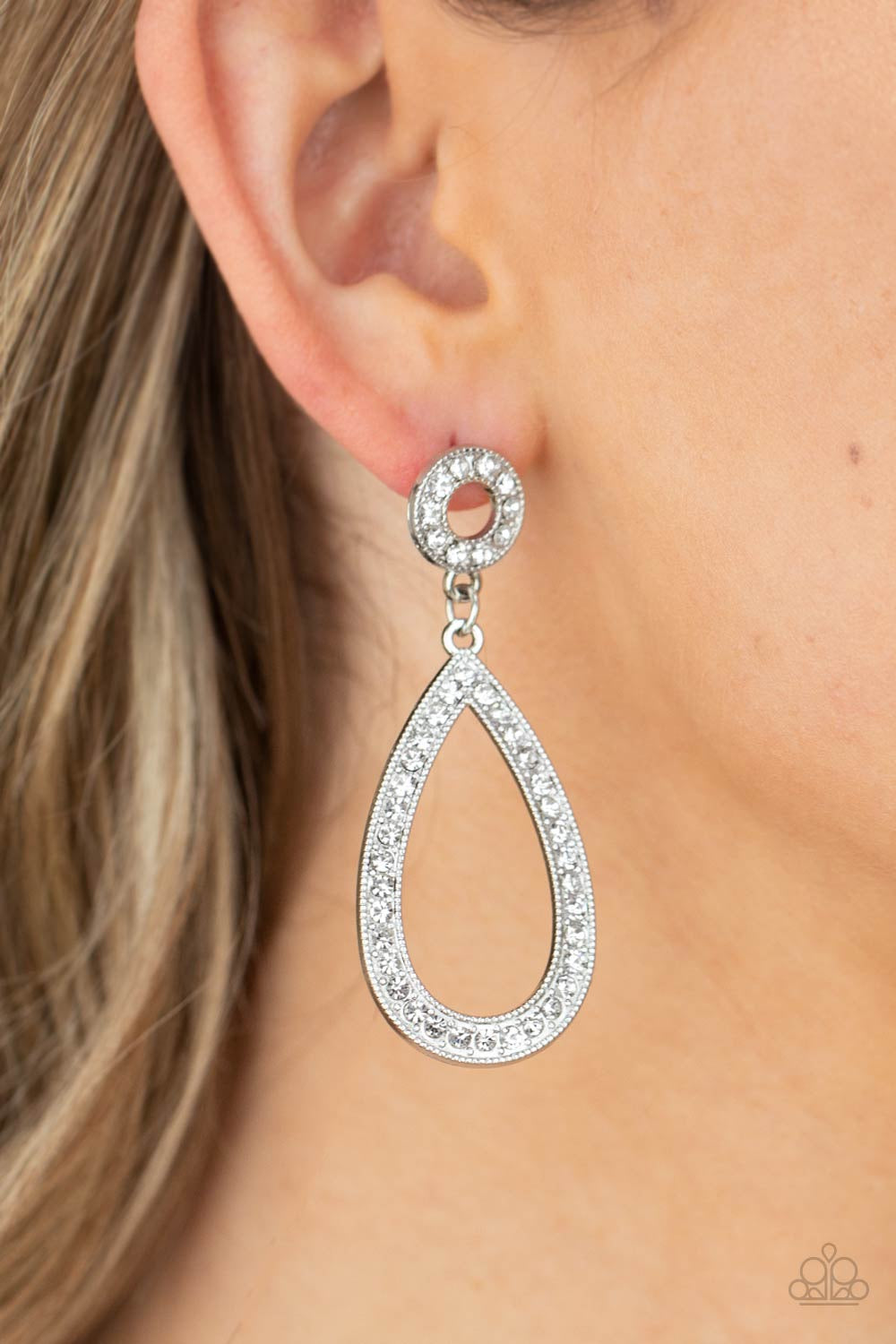 Teardrop Earrings - Paparazzi Regal Revival - White Earrings Paparazzi jewelry image