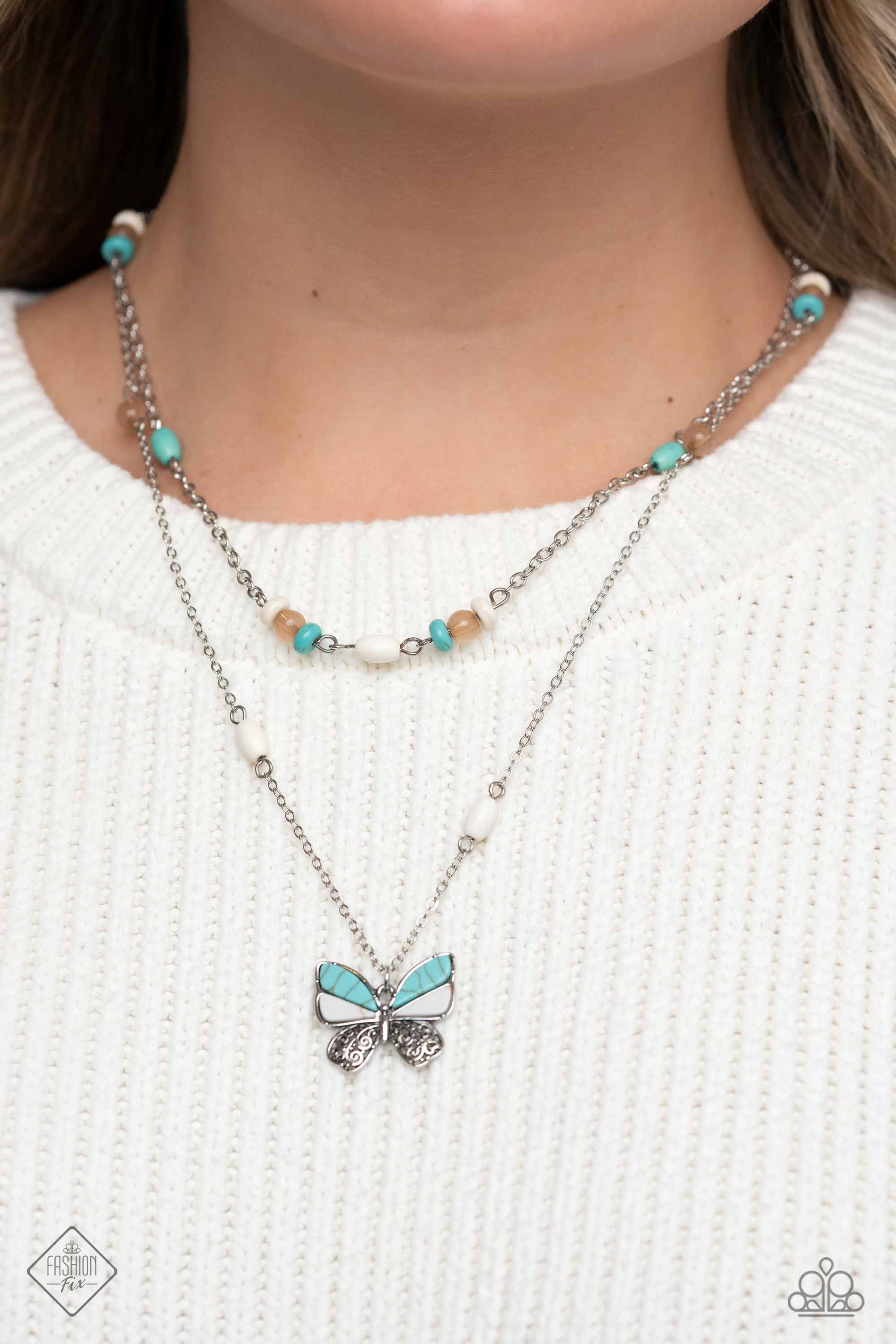 Paparazzi Free-Spirited Flutter - Blue Necklace - Fashion Fix January 2023-Paparazzi Jewelry Images 