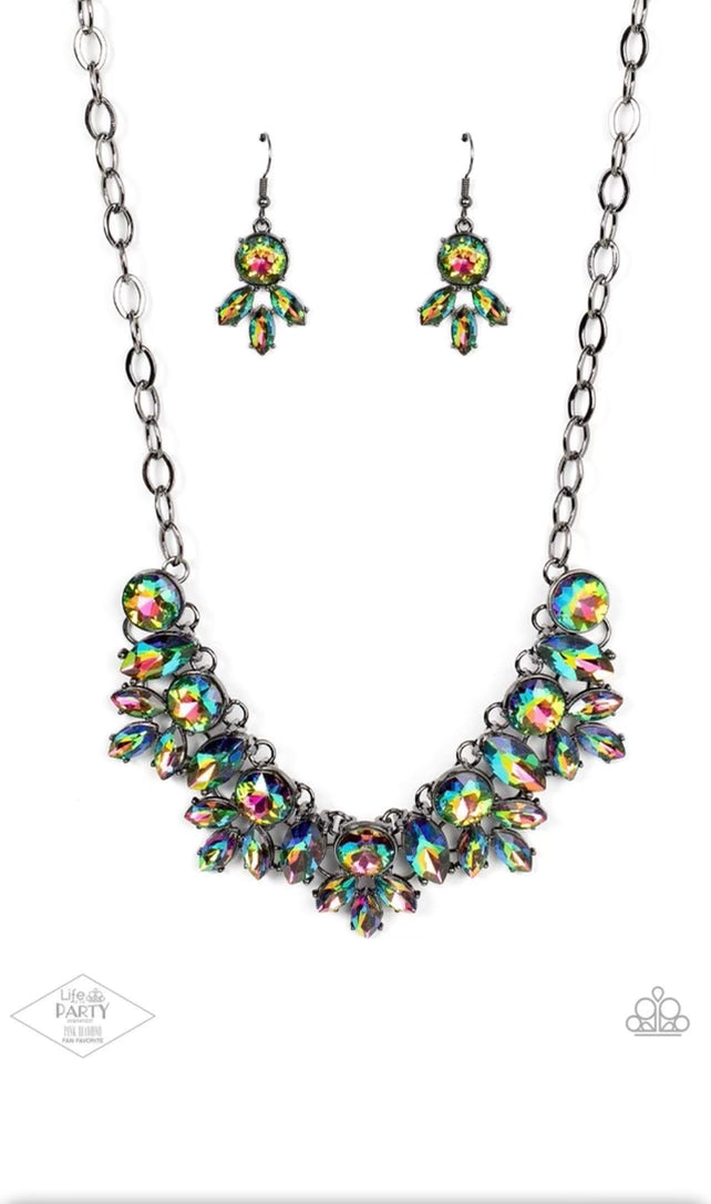 Paparazzi Combustible Charisma -  Oil Spill Multi Necklace -  Pink Diamond Life of the Party Exclusive - A Finishing Touch Jewelry