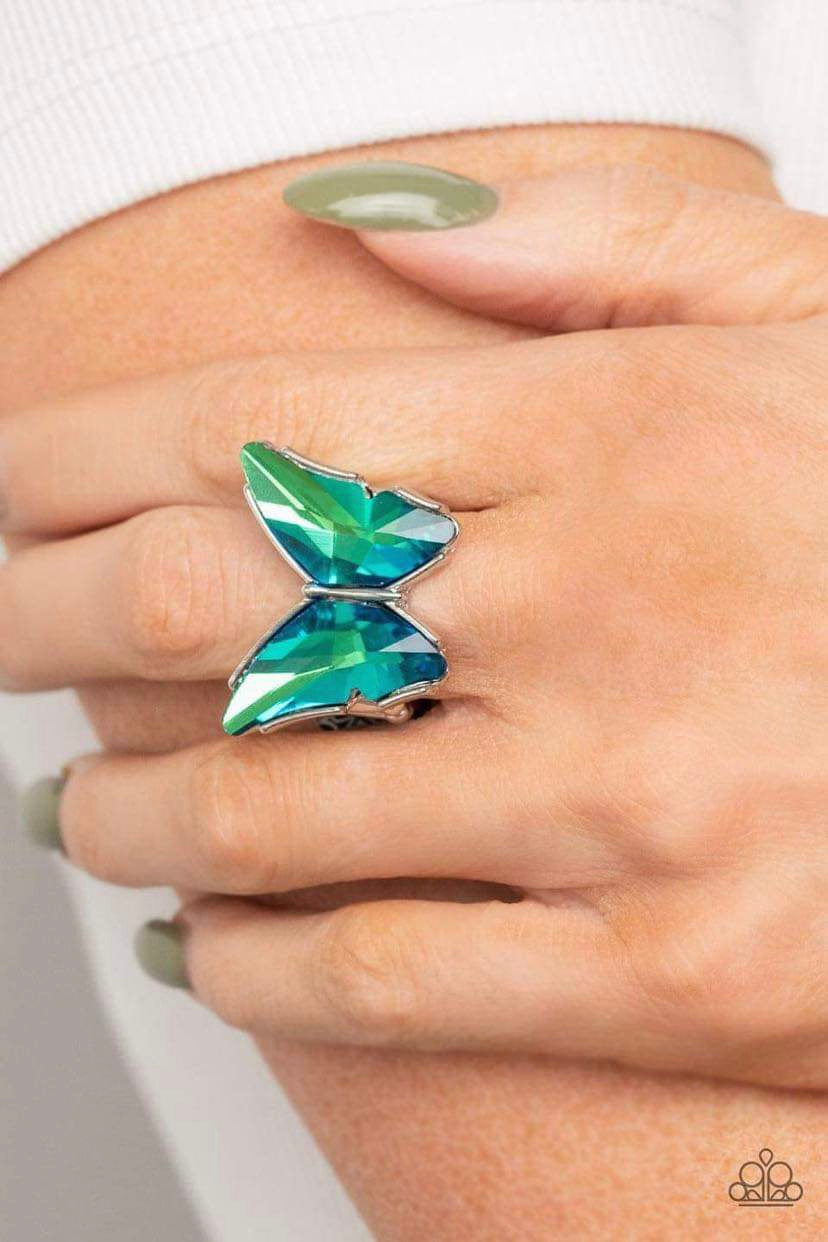 Fluorescent Flutter- Green Butterfly Ring - A Finishing Touch Jewelry