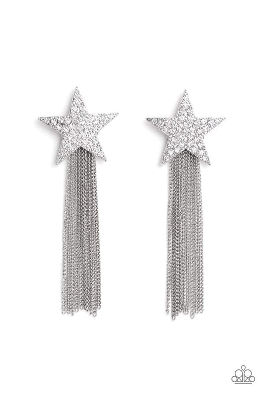 Paparazzi Superstar Solo Earrings - December 2022 Life of the Party White Earrings