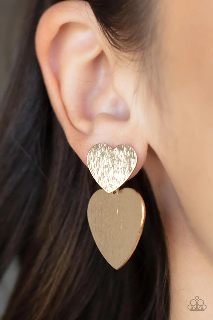 Paparazzi Heart-Racing Refinement- Gold Heart Earrings