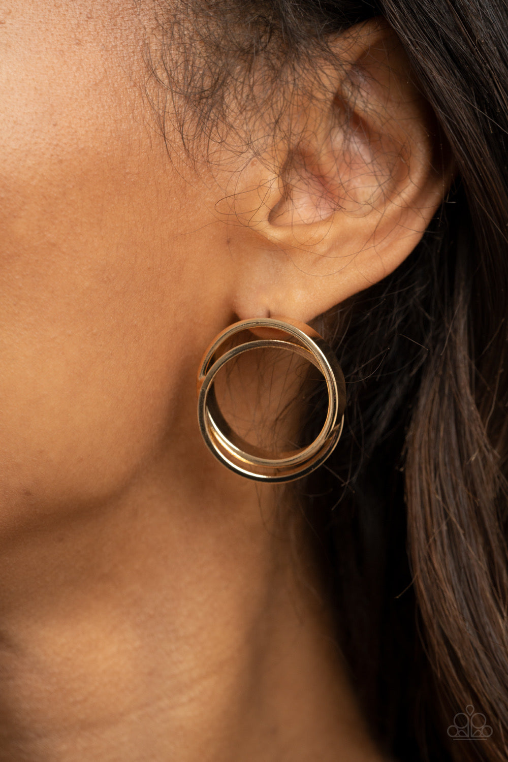 Earrings with Post - Paparazzi Always In The Loop - Gold Earrings Paparazzi jewelry image