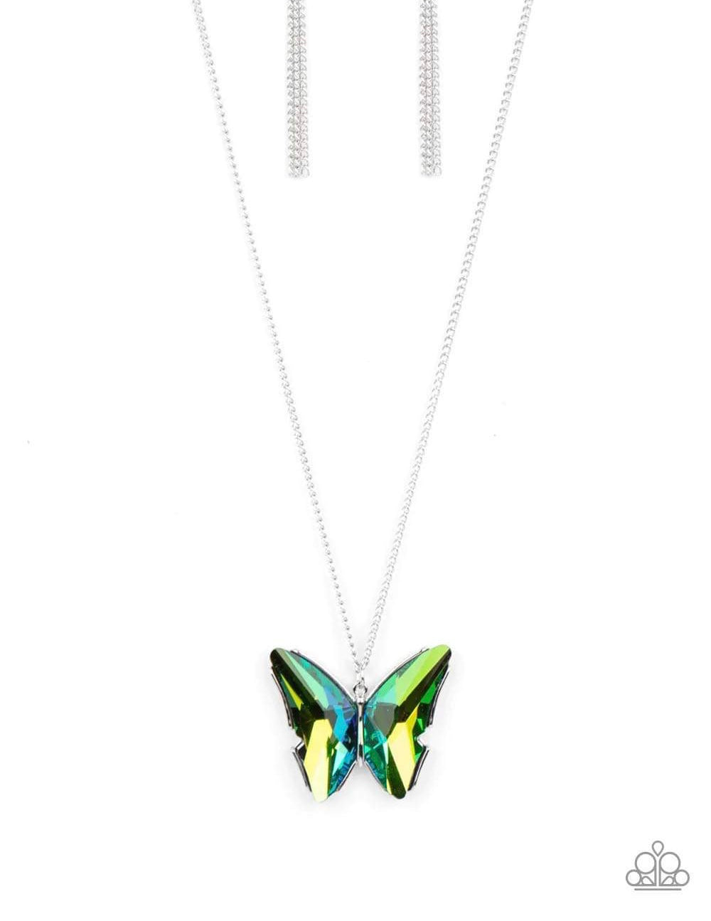 Paparazzi The Social Butterfly Effect - Green Necklace - Life of the Party Pink Diamond Exclusive