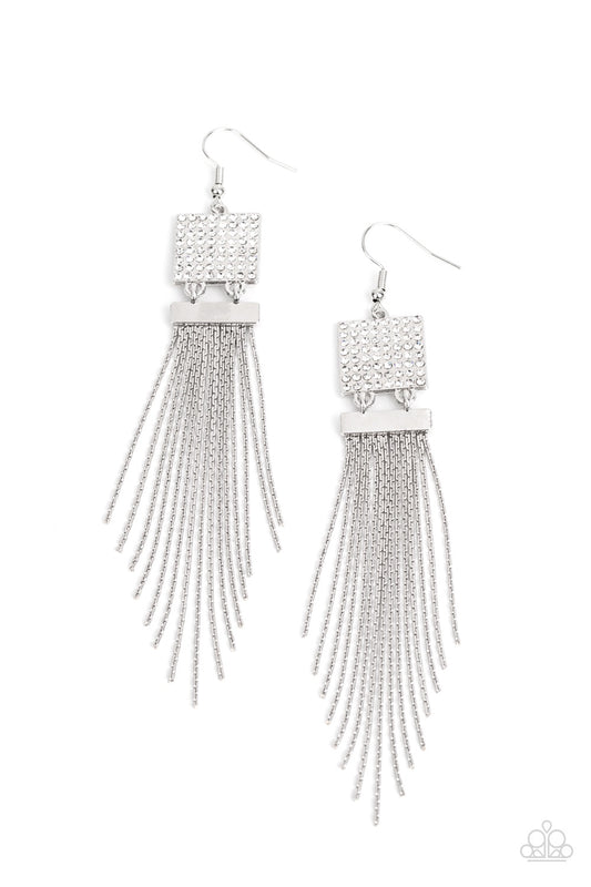Paparazzi Dramatically Deco - White Earrings - A Finishing Touch Jewelry