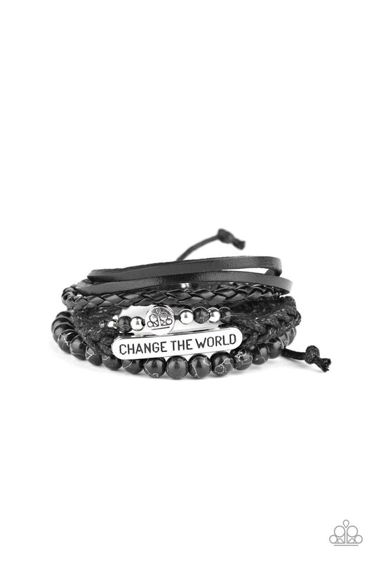 Paparazzi Change The World - Black Leather Bracelet - A Finishing Touch Jewelry