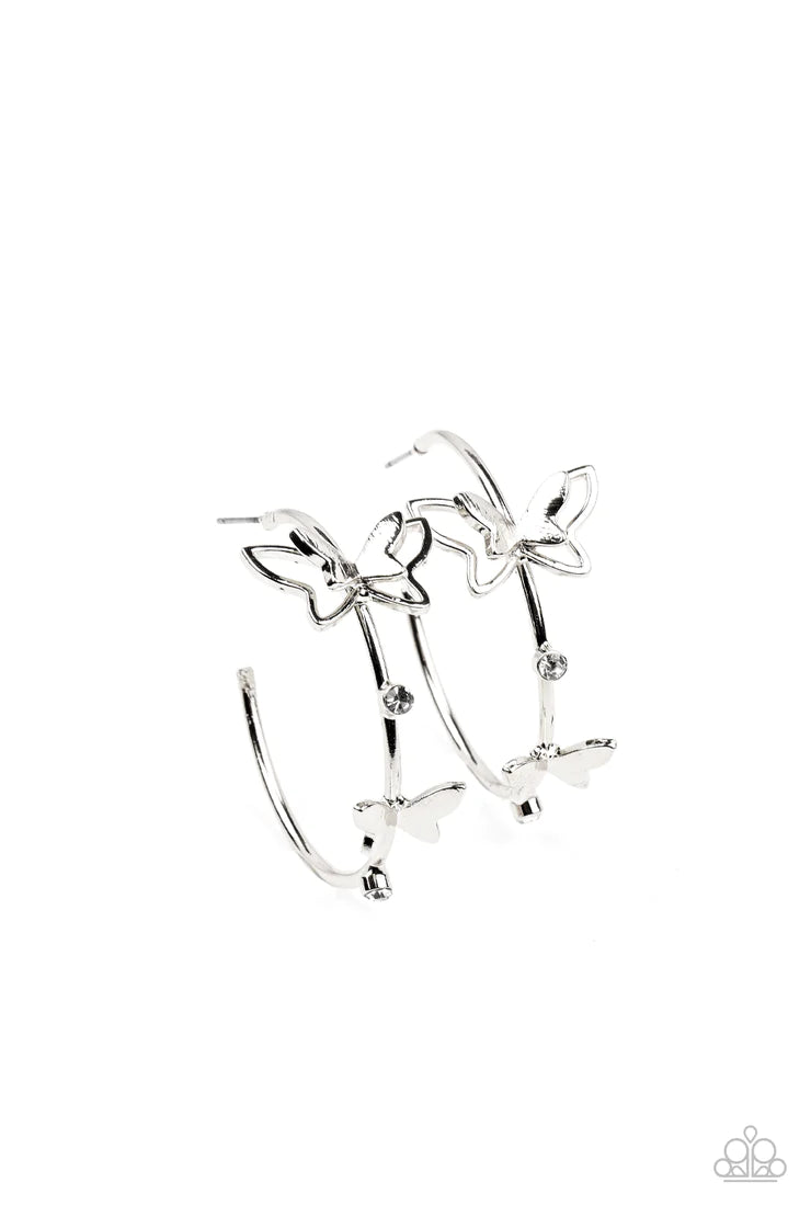 Paparazzi Full Out Flutter Silver Butterfly Earrings - A Finishing Touch Jewelry