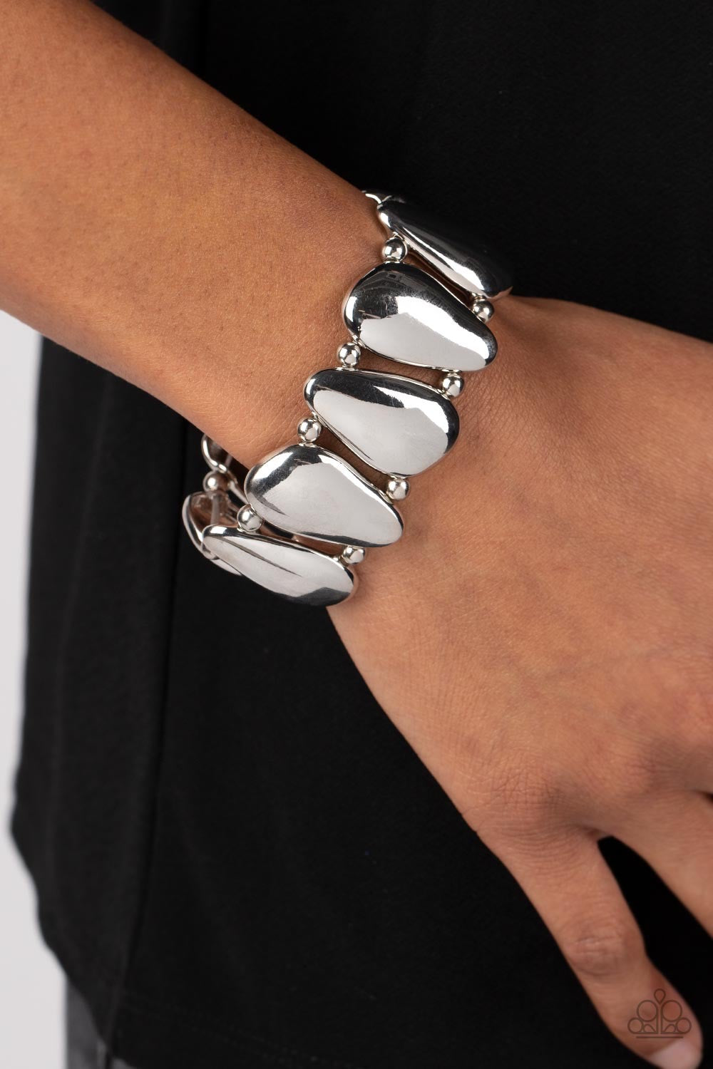 Paparazzi Classy Cave - Silver Bracelet - Stretchy Bracelets Paparazzi Jewelry Images 