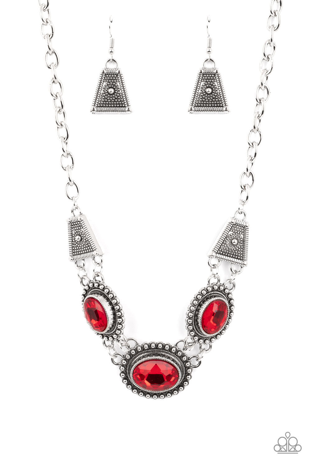Paparazzi Textured TRAPEZOID - Red Necklace