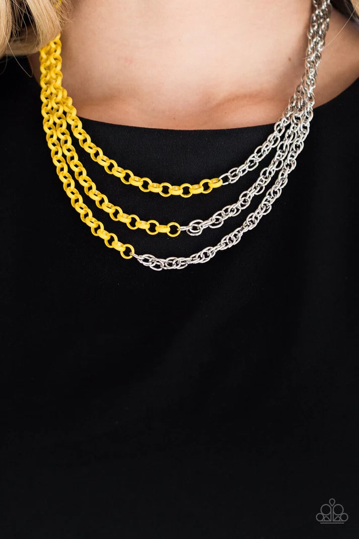 Paparazzi Turn Up The Volume - Yellow Necklace Paparazzi Jewelry Images 