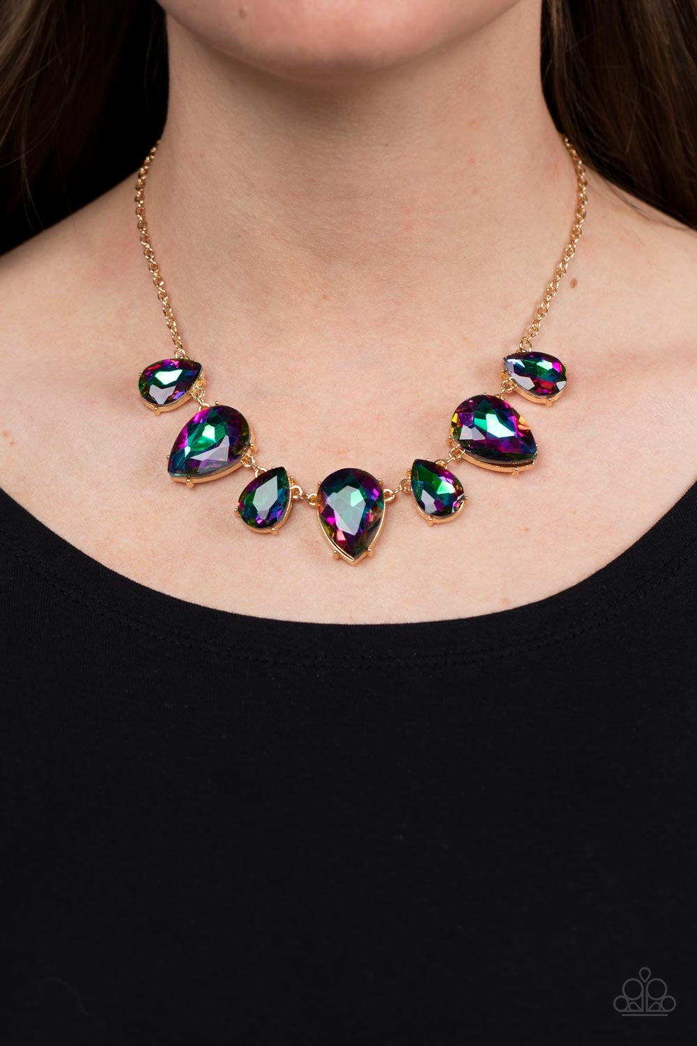Paparazzi Otherworldly Opulence - Green Oil Spill Necklace -  Paparazzi jewelry images