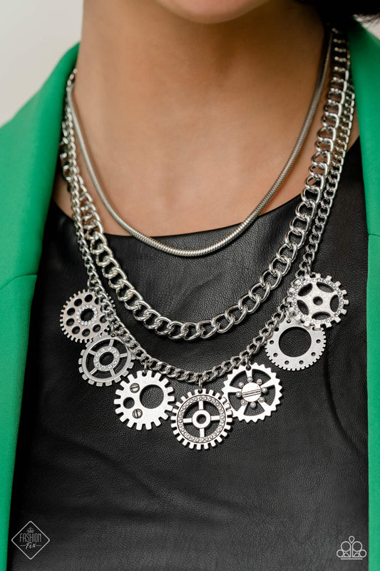 Paparazzi 2 Piece Set: Running Out of STEAMPUNK - White Necklace & I Have a STEAMPUNK - White Earrings -April 2023 Fashion Fix