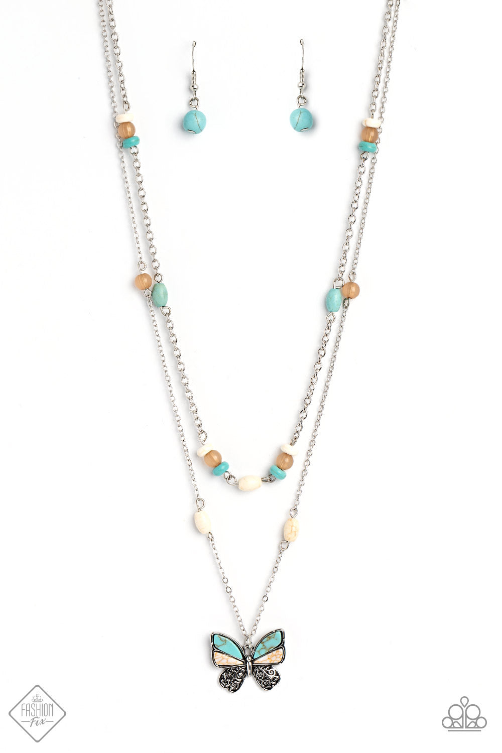 Paparazzi Free-Spirited Flutter - Blue Necklace - Fashion Fix January 2023-Paparazzi Jewelry Images 