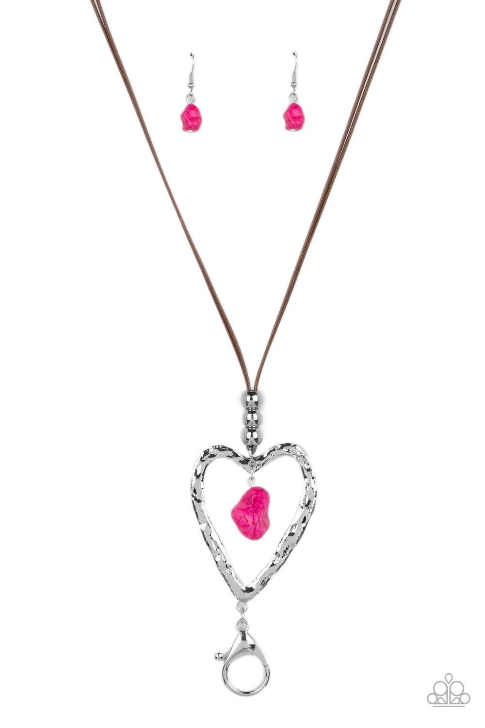 Paparazzi Santa Fe Sweetheart - Pink - Heart Silver Necklace - Paparazzi Jewelry Images 