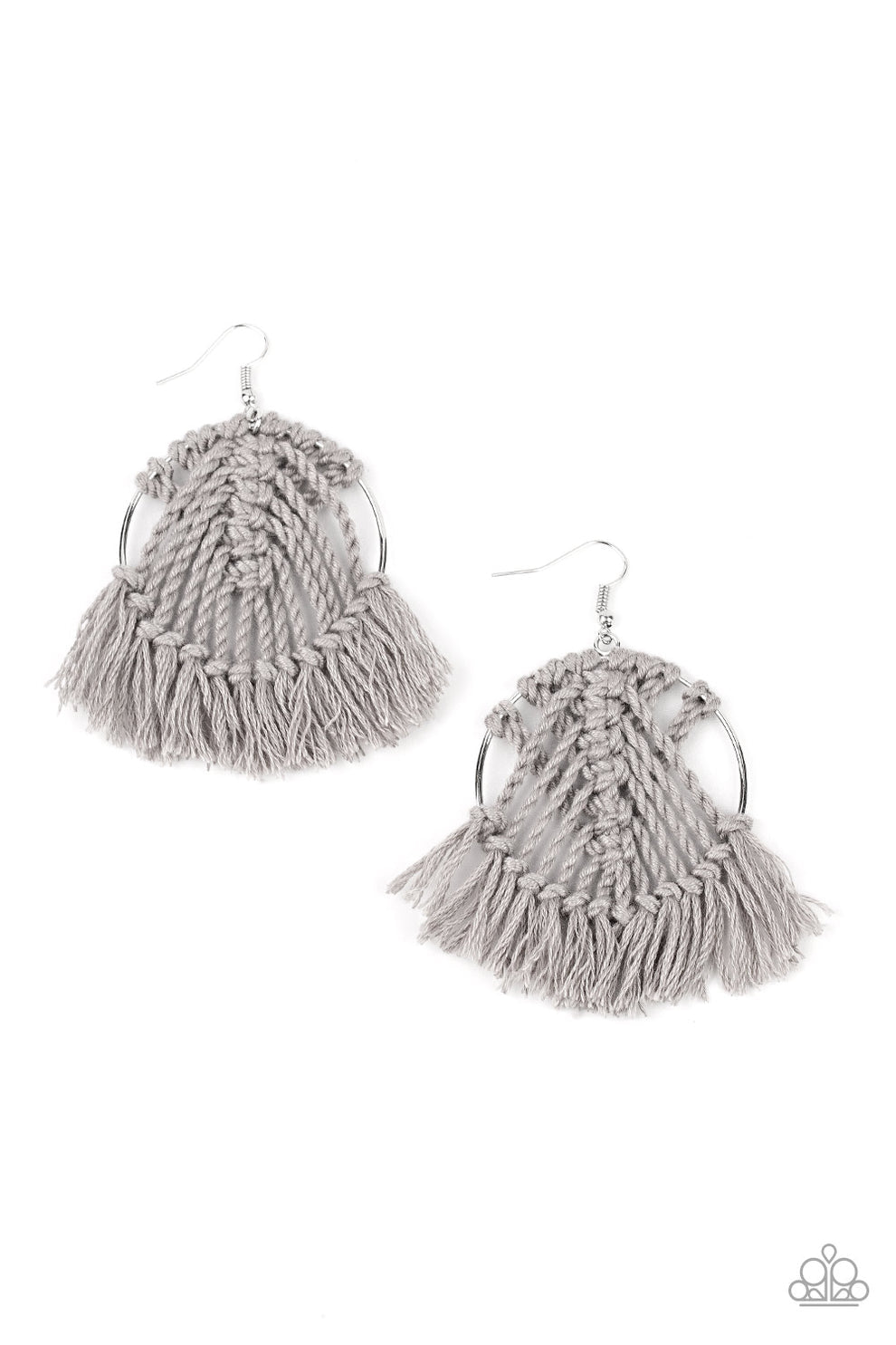 Paparazzi All About Macrame- Silver Earrings