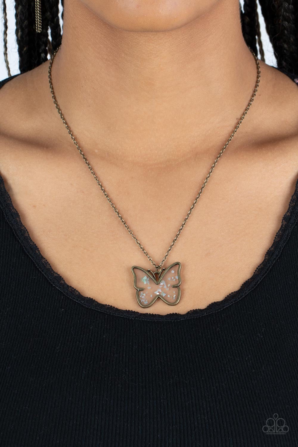 Paparazzi Gives Me Butterflies - Brass Necklace -Paparazzi Jewelry Images