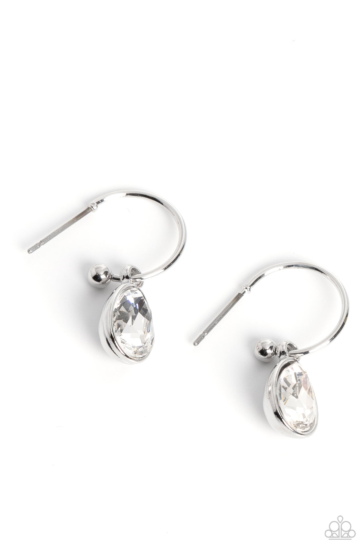 Hoop Earrings Silver - Paparazzi Teardrop Tassel - White Earrings Paparazzi jewelry image