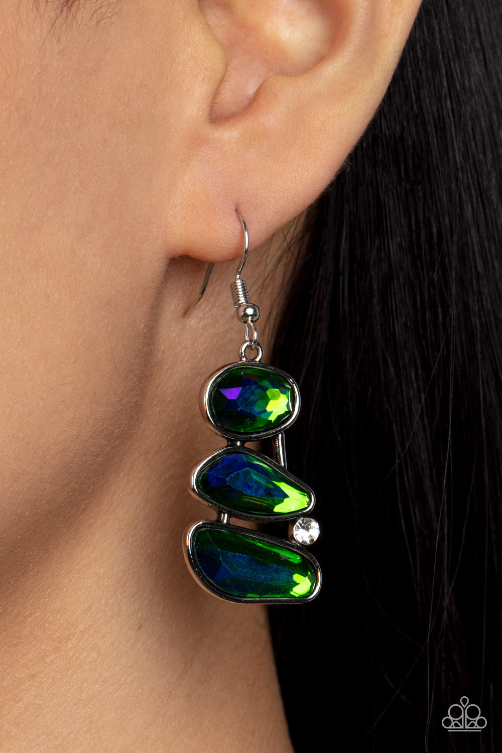 Paparazzi Gem Galaxy - Green Earrings -Paparazzi Jewelry Images 