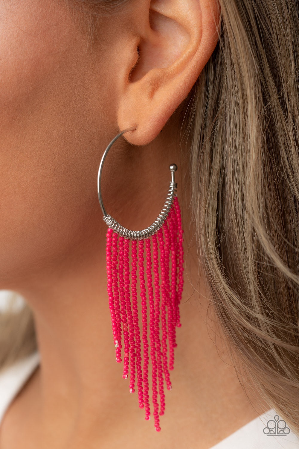 Paparazzi Saguaro Breeze - Pink Hoop Seed Bead Earrings