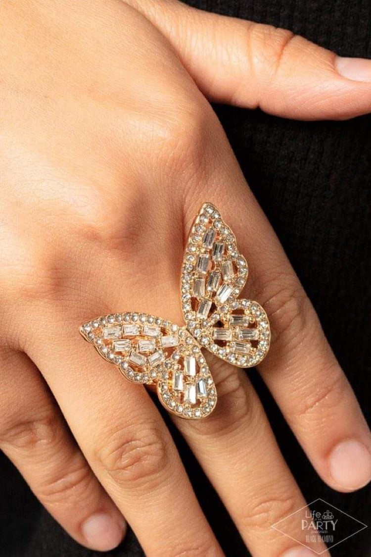 Paparazzi Flauntable Flutter - Gold Butterfly Ring - Butterfly Jewelry Paparazzi jewelry images