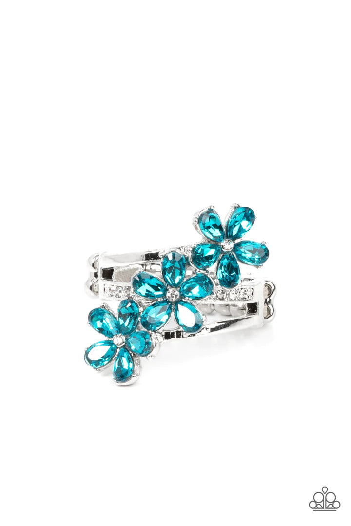 Paparazzi Posh Petals - Blue Ring - Ring Flower Paparazzi jewelry image