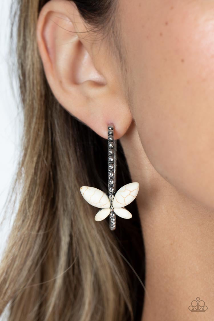 Paparazzi Bohemian Butterfly - White Earrings -Paparazzi Jewelry Images 