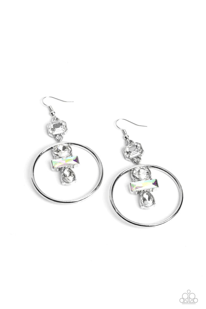 Geometric Glam - Iridescent White Earring - Paparazzi Jewelry Paparazzi jewelry images