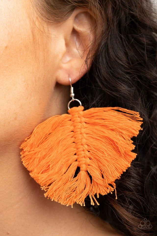 Paparazzi Earrings - Paparazzi Macrame Mamba - Orange Earrings Paparazzi Jewelry Images 