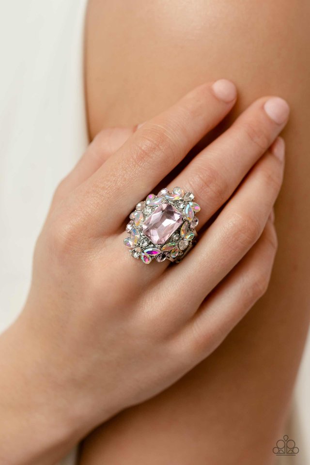 Women's Statement Ring - Dynamic Diadem - Pink Ring - Life of the Party Paparazzi jewelry image