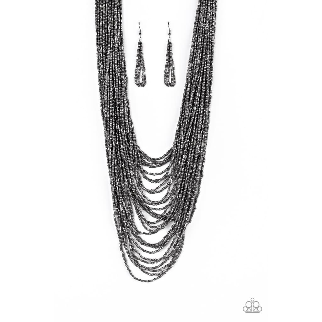 Paparazzi Dauntless Dazzle - Black Seed Bead Necklace Paparazzi jewelry images