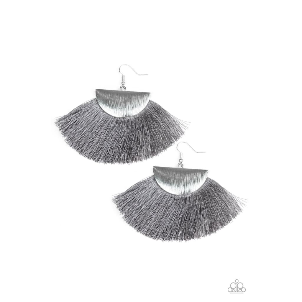 Paparazzi Fox Trap - Silver Fringe Earrings - Online Jewelry Store Earring attaches to a standard fishhook fitting. Sold as one pair of earrings. Paparazzi Accessories are all Lead Free and Nickel Free. A Finishing Touch Jewelry Boutique