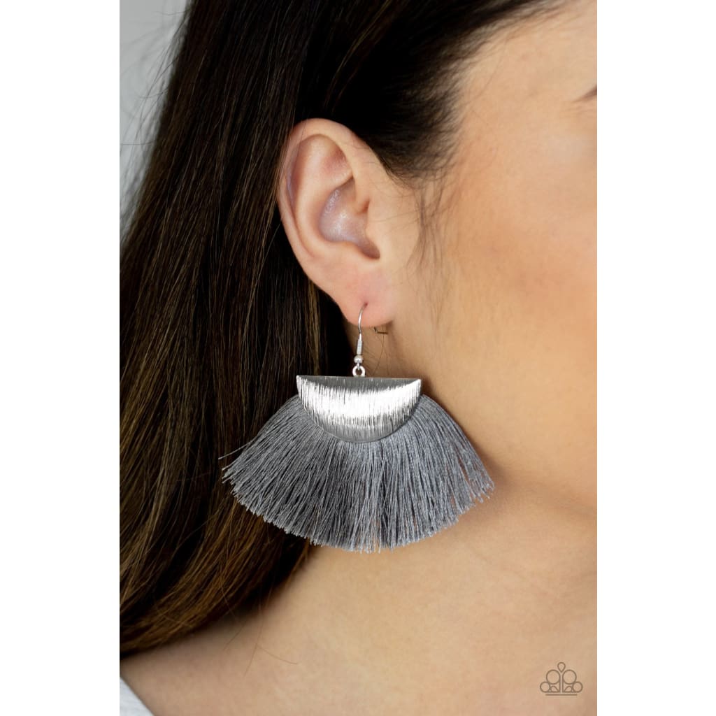 Paparazzi Fox Trap - Silver Fringe Earrings - Online Jewelry Store Earring attaches to a standard fishhook fitting. Sold as one pair of earrings. Paparazzi Accessories are all Lead Free and Nickel Free. A Finishing Touch Jewelry Boutique