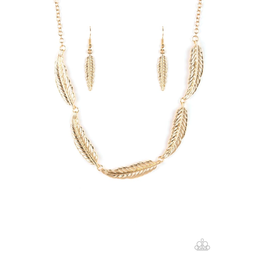 Paparazzi Light Flight - Gold Feather Necklace - A Finishing Touch 
