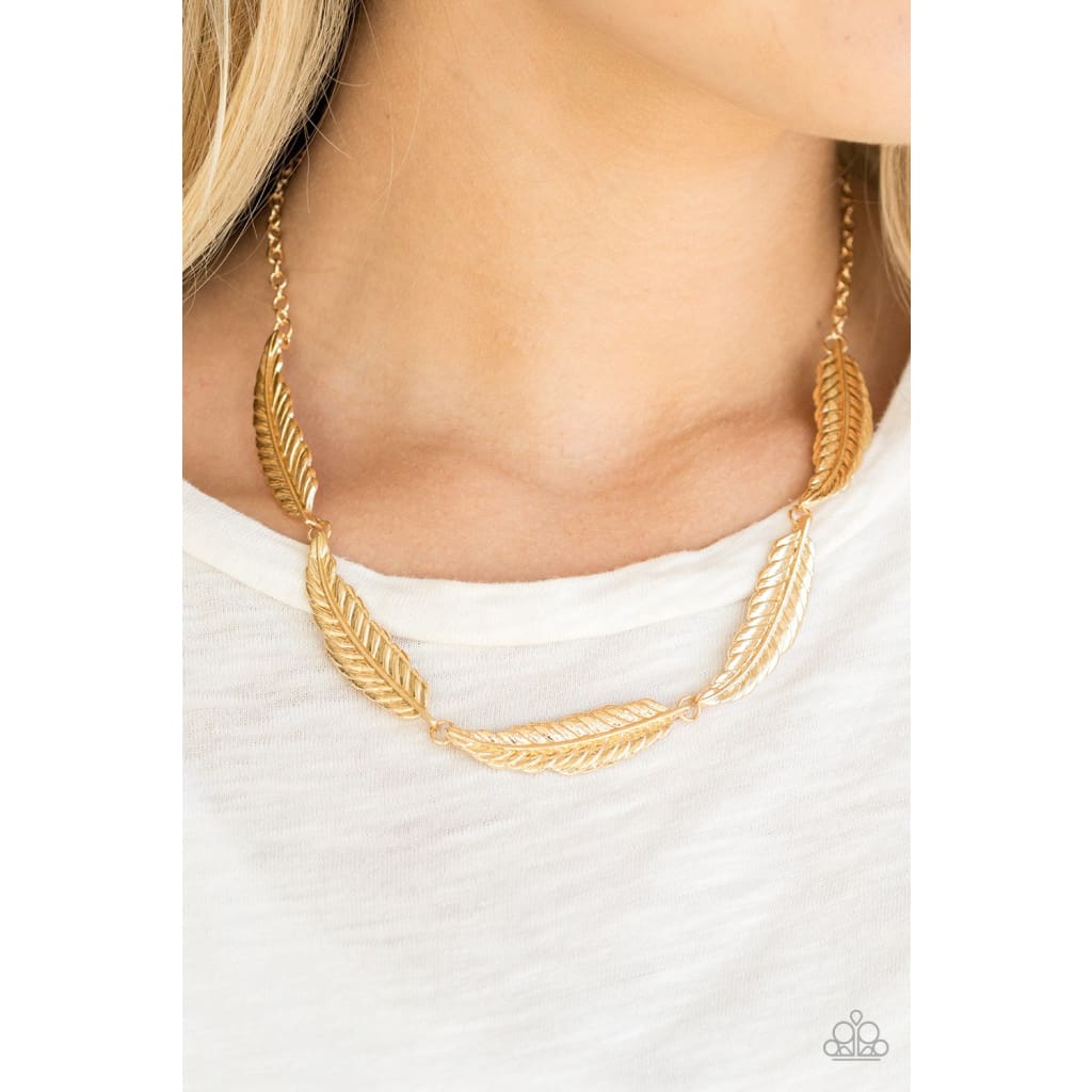 Paparazzi Light Flight - Gold Feather Necklace - A Finishing Touch 