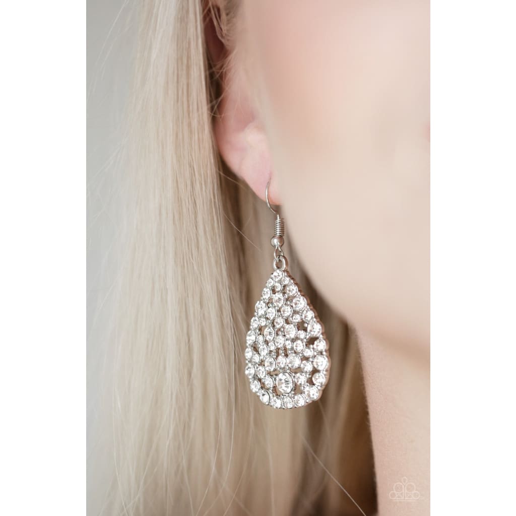 Paparazzi Sparkle Brighter - White Earrings - A Finishing Touch 