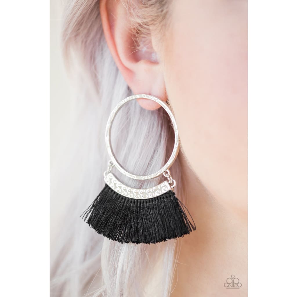 Paparazzi This Is Sparta! - Black Hoop Earrings - A Finishing Touch 